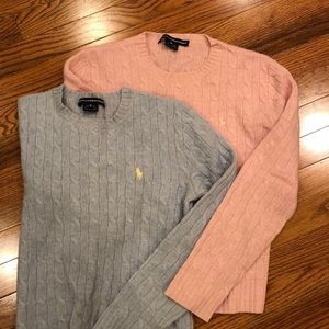 Two Ralph Lauren Lambs Wool Cable Knit Sweaters